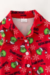 Red Christmas character pajamas with green faux fur. PJG60523 Bren
