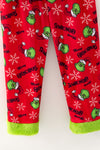 Red Christmas character pajamas with green faux fur. PJG60523 Bren