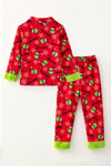 Red Christmas character pajamas with green faux fur. PJG60523 Bren