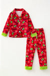 Red Christmas character pajamas with green faux fur. PJG60523 Bren