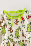 Christmas character printed on white and lime green faux fur bell bottoms. OFG63371 SOL