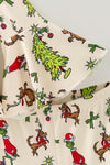 Christmas character printed on white and lime green faux fur bell bottoms. OFG63371 SOL