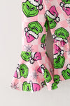 Lt. Pink & fuchsia Christmas character printed girl top and faux fur bell bottoms. OFG63372 BRE