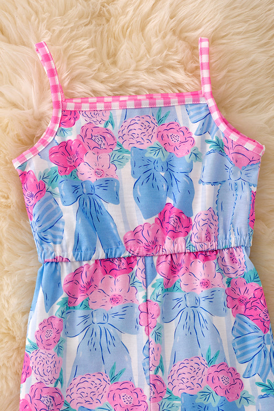 Bow printed girls jumpsuit with front bows. PNG50115 Jean