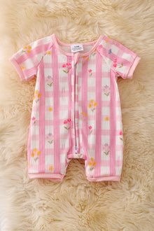  Pink & white gingham girls baby romper w/zipper. RPG50162 Jean