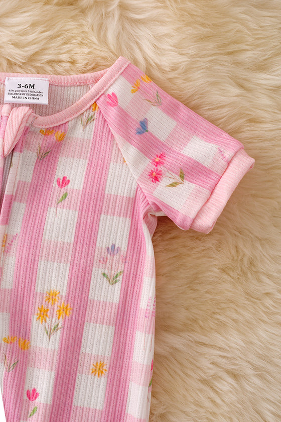 Pink & white gingham girls baby romper w/zipper. RPG50162 Jean