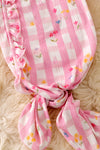 Pink gingham floral printed baby gown with ruffle trim. PJG50043