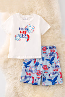  "Daddy's Grill Buddy" White T-shirt & blue multi printed shorts. OFB50043 SOL