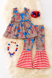  Coquette patriotic girls leopard 2 piece set. OFG50349 AMY