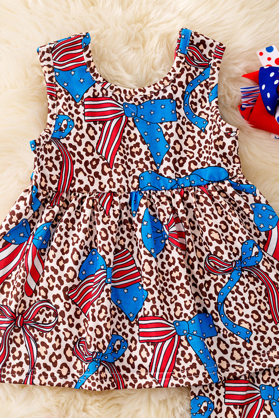 Coquette patriotic girls leopard 2 piece set. OFG50349 AMY