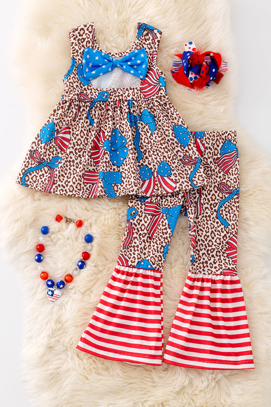 Coquette patriotic girls leopard 2 piece set. OFG50349 AMY