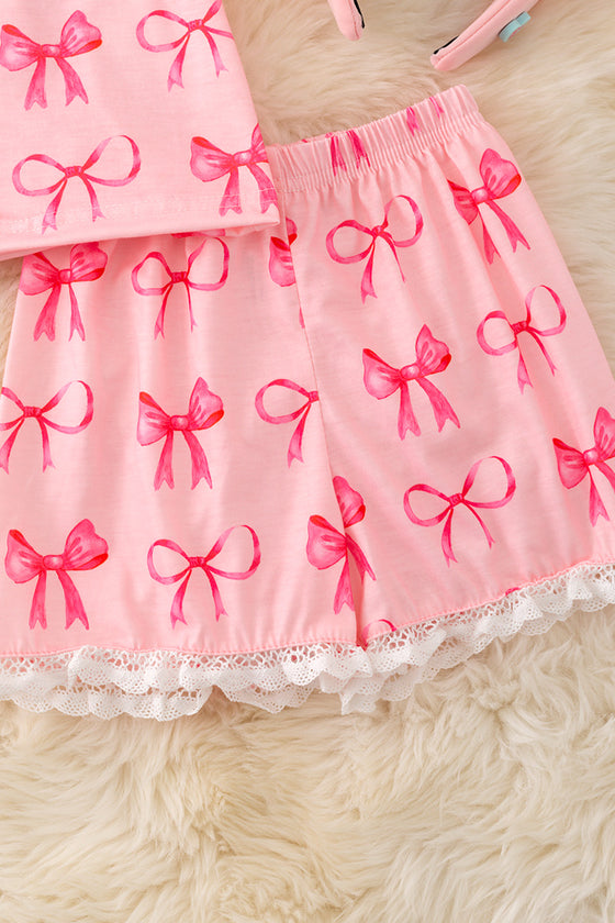 Pink bow printed short pajama set. PJG50046 AMY