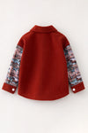 Maroon horse printed long sleeve & front pocket button up shirt. TPG60343 BRE