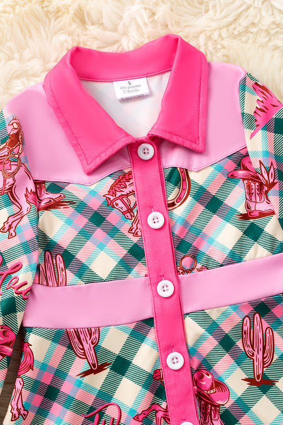 Howdy plaid printed dress.(Western)  DRG53438 AMY
