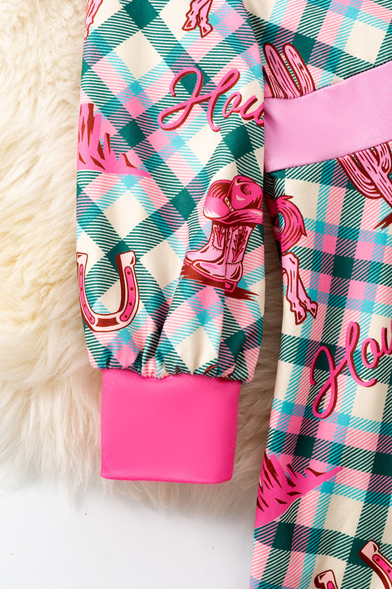 Howdy plaid printed dress.(Western)  DRG53438 AMY