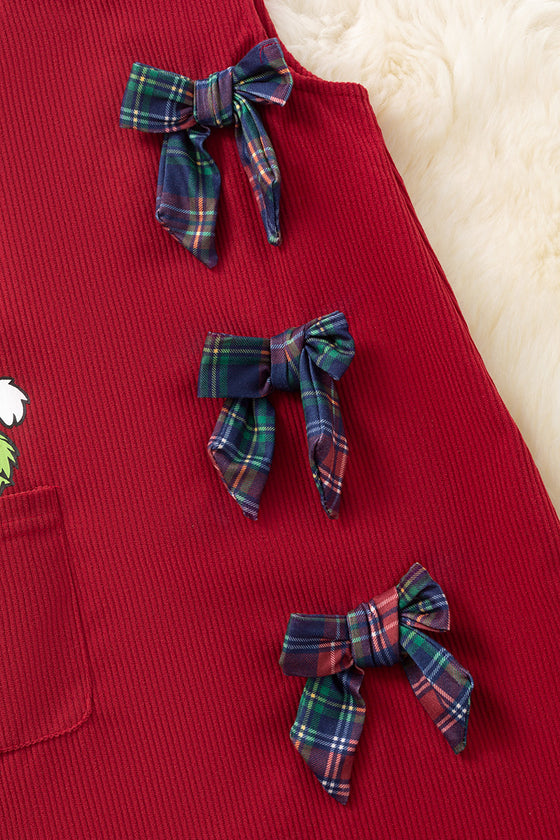 Grinc* corduroy dress with side pocket and bows. DRG52443 AMY