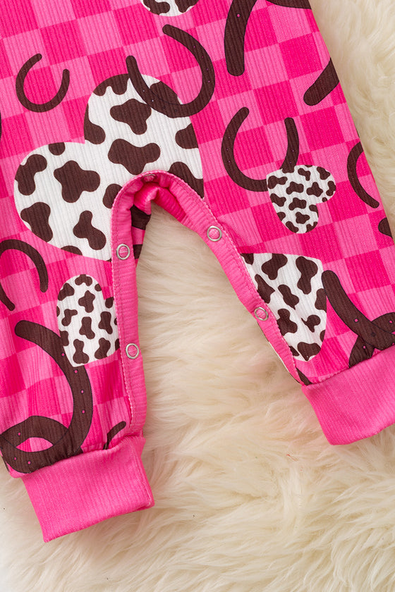 Checkered, heart & horse shoe printed baby onesie. (Western) RPG52826 Jean