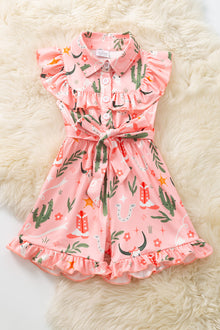  Cactus & cow skull printed girls romper. WESTERN- PNG50604 SOL