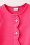 Hot pink Christmas dress with front pockets & multi-printed sleeves. DRG65531 Bre