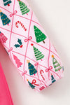 Hot pink Christmas dress with front pockets & multi-printed sleeves. DRG65531 Bre