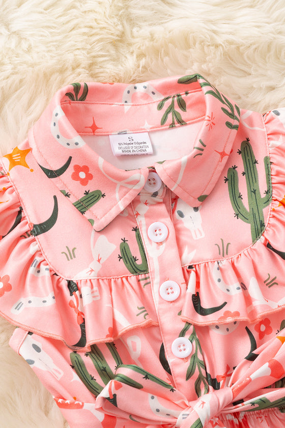 Cactus & cow skull printed girls romper. WESTERN- PNG50604 SOL