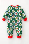 Green Ornament Christmas character printed baby romper. RPB61009 SOL
