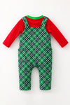 Green plaid jumpsuit and red bodysuit Christmas set. RPB61007 SOL
