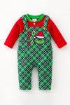 Green plaid jumpsuit and red bodysuit Christmas set. RPB61007 SOL