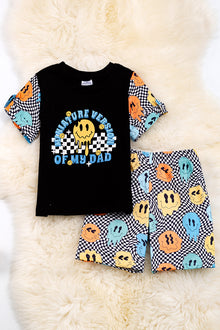  Miniature version of my dad" checker & smiley face boys 2 piece set. OFB40004 WENDY