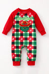 Multi-Color gingham and Christmas applique romper. RPB61005 BRE-