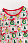Multi-Printed girls pajamas with red ruffle hem. PJG60528 AMY