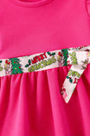 Fuchsia tunic with Christmas character bell bottoms with faux fur hem. OFG63384 BRE