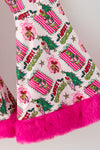 Fuchsia tunic with Christmas character bell bottoms with faux fur hem. OFG63384 BRE