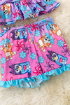 Tie dye Blue* printed girls ruffle short set. OFG50479 AMY