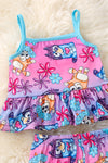 Tie dye Blue* printed girls ruffle short set. OFG50479 AMY