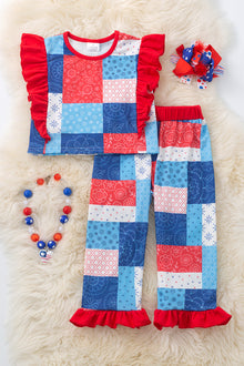  Patriotic Multi-Patch printed girls 2 piece set. OFG50527 AMY