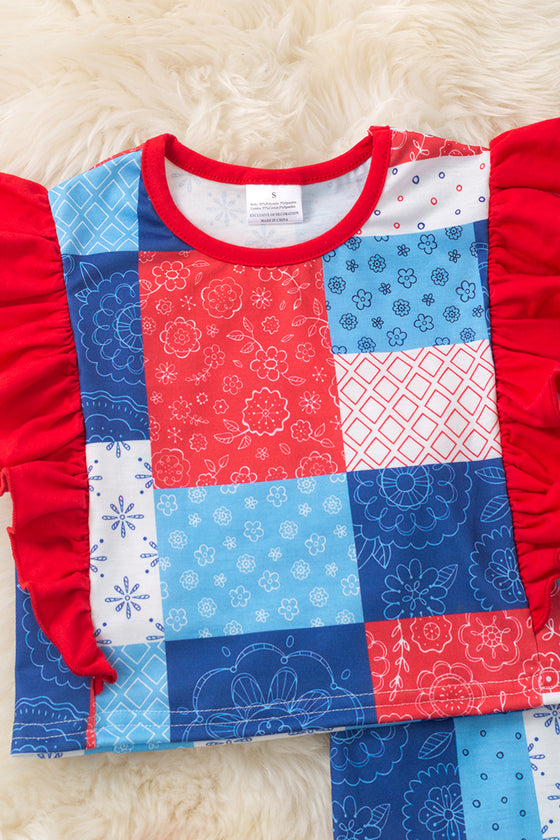 Patriotic Multi-Patch printed girls 2 piece set. OFG50527 AMY