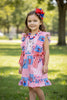 Patriotic teddy bear printed girls romper with ruffle hem. PNG50110 JEAN