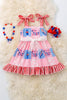 "4TH of July" Girls pink patriotic dress with ruffle hem. DRG50600 Jean