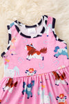 Pony land pink girls printed dress with cow ruffle trim. DRG50646 AMY