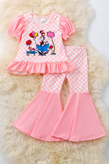  Dr.Seus* checkered printed girls bell bottoms set. OFG50484 SOL