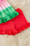Watermelon tie dye tunic with ruffle sleeves and red shorts. OFG60281 AMY