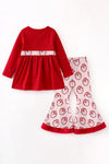 Red tunic with Santa printed band and bell bottoms. OFG63382 AMY