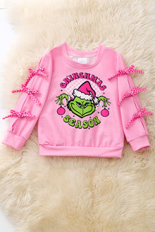  Pink Grinc*mas sweatshirt with sleeve bows. TPG50655 Jean