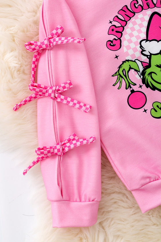 Pink Grinc*mas sweatshirt with sleeve bows. TPG50655 Jean