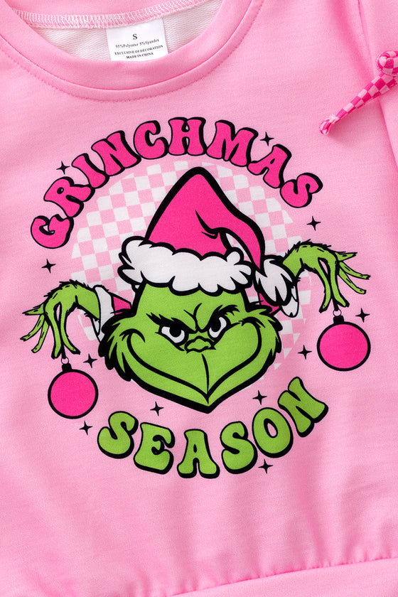 Pink Grinc*mas sweatshirt with sleeve bows. TPG50655 Jean