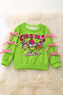  Green Grinc*mas sweatshirt with sleeve bows. TPG50654 Sol