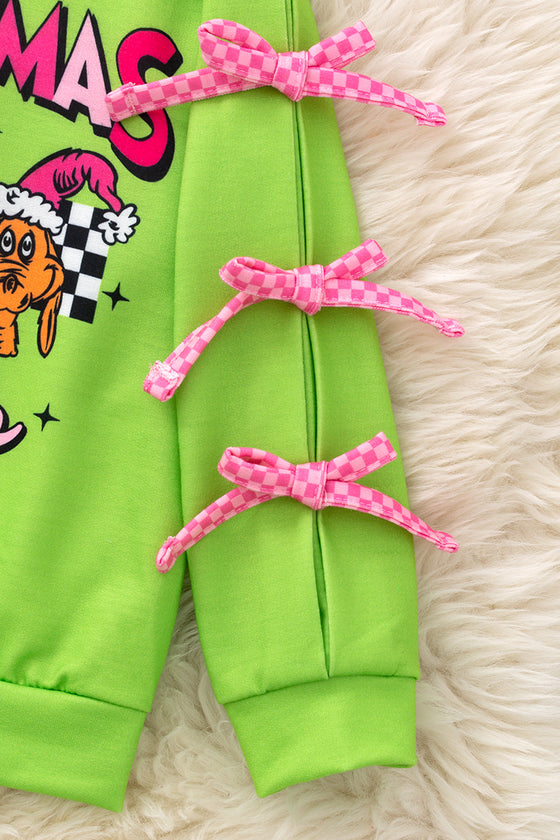 Green Grinc*mas sweatshirt with sleeve bows. TPG50654 Sol