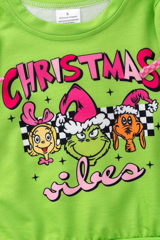 Green Grinc*mas sweatshirt with sleeve bows. TPG50654 Sol