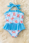 Red crab & stripe printed swimsuit. SWG60079 SOL
